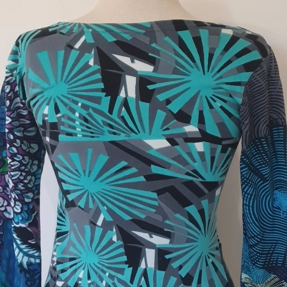 Aller Simplement Size S (approx 12) Blue Long Sleeve Stretch Dress 100% … - Picture 6 of 8